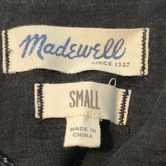 Madewell Black Denim Front Ruffle Button Up Shirt Top Women Size Small - Picture 6 of 16
